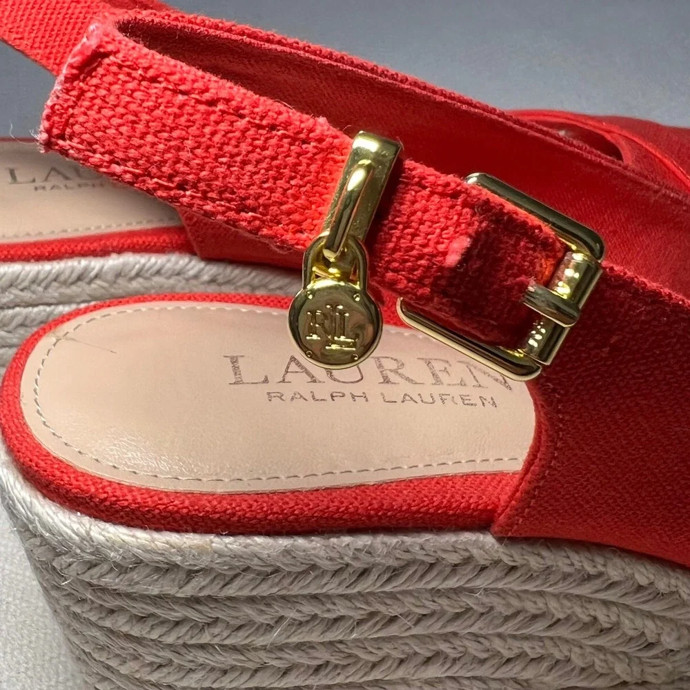 Lauren Ralph Lauren Hadly Red Espadrille Wedge Slingback Sandals Womens 7B